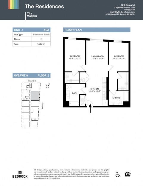 Floor plan for 2 beds, 2 baths, 1062 sqft